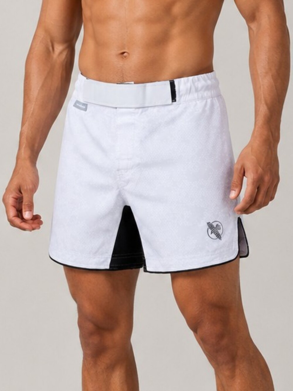 Hayabusa MMA Fight Shorts White Men Large Hexagon Grappling Mid-Thigh Gym Sporty
